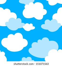 kid cloud seamless pattern on blue