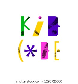 Kid code - fun colorful abstract lettering from symbols. Children coding design concept. Vector illustration in flat style
