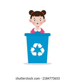 kid collect rubbish for recycling, Child Segregating Trash, recycling trash, Save the World, recycling isolated on white backgrounds vector Illustration