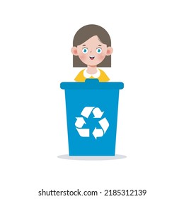 kid collect rubbish for recycling, Child Segregating Trash, recycling trash, Save the World, recycling isolated on white backgrounds vector Illustration