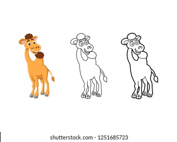 kid coloring book, camel sketch, camel vector, funny camel.