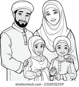  Kid coloring book characters of muslims family, Eid ul Adha Greetings, Bakra Eid Mubarak, Celebrations, Muslim Festival