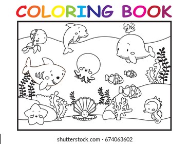 Kid coloring page cute cartoon in the sea world