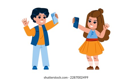 kid communication phone vector. child boy, play tele, person children, mobile tablet, internet technology kid communication phone character. people flat cartoon illustration