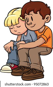 Kid consoling friend. Vector illustration. All in a single layer.