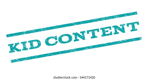 Kid Content watermark stamp. Text tag between parallel lines with grunge design style. Rubber seal stamp with unclean texture. Vector cyan color ink imprint on a white background.