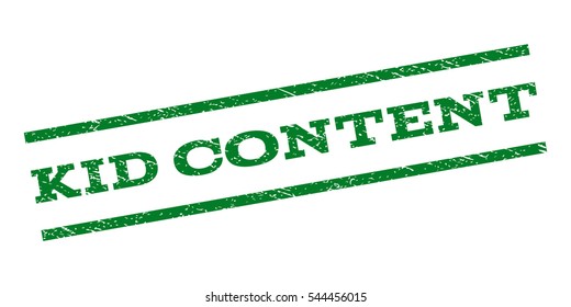 Kid Content watermark stamp. Text tag between parallel lines with grunge design style. Rubber seal stamp with unclean texture. Vector green color ink imprint on a white background.