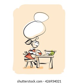 kid cooking kitchen vector illustration in vintage style