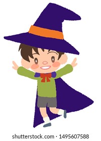 A kid cosplayed as a magician jumps
