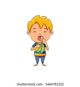 Niño tosiendo, niño lindo teniendo un resfriado