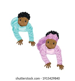 
The kid is crawling. Baby development. Stages of growing up of a child. Black cute kid. Vector illustration.