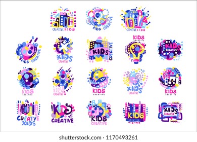 Kid creative set of colorful logo graphic templates hand drawn vector Illustrations