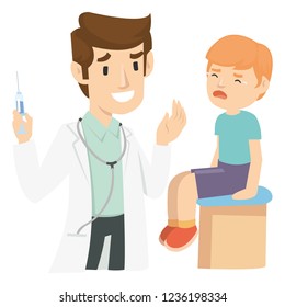 A kid crying after injected by paediatrican