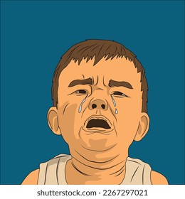 Kid crying in cartoon vector drawing