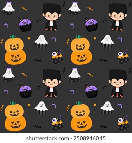 Ilustración de fiesta de Halloween negro lindo patrón transparente para niños