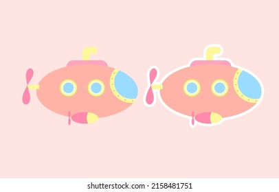 kid, cute, submarine, sticker, vector art and illustration.