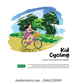 Kid Cycling illustration template with grunge shape as a border of an illustration.