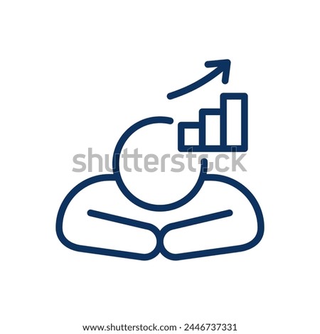 Kid Development Icon. Thin Line Illustration of a Child with an Upward Trend Chart, Representing Progress, Growth, and Developmental Milestones in Early Childhood. Isolated Vector Symbol.	