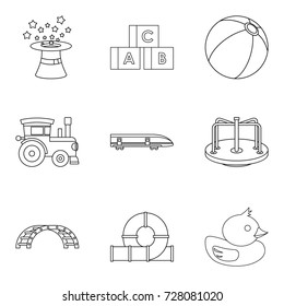 Kid development icons set. Outline set of 9 kid development vector icons for web isolated on white background