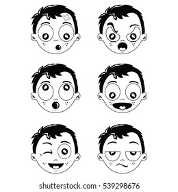 ilustración de dibujos animados de expresiones faciales diferentes para niños