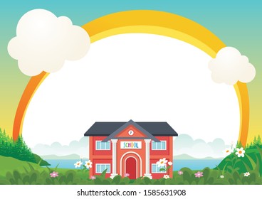 Kid Diploma background with school building and scenery natural landscape, suitable for book cover, certificate and other