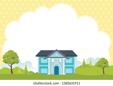 Kid Diploma background with school building and scenery natural landscape, suitable for book cover, certificate and other