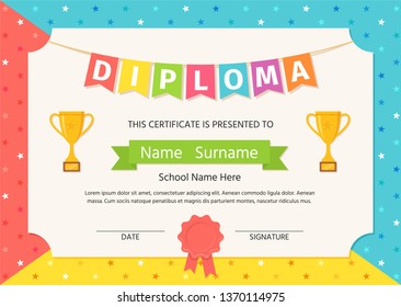 Kid Diploma Certificate Vector Preschool Kindergarten Stock Vector ...