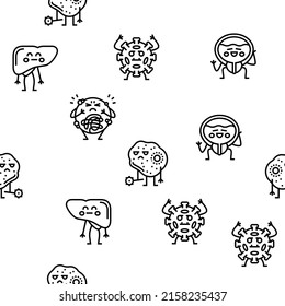 Kid Doctor Disease Treatment Vector Seamless Pattern Thin Line Illustration