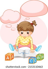 A kid doing homework with speech bubble illustration