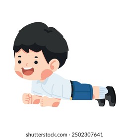 kid doing push-ups exercise vector