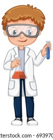 Kid doing science experiment illustration