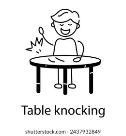 Kid doing table knocking, doodle style icon 