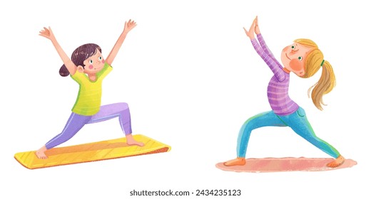 kid doing yoga watercolour vector illustration 