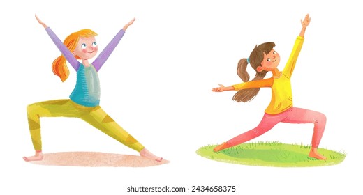 niño haciendo yoga acuarela ilustración vectorial 