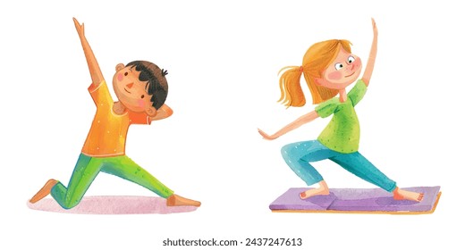 
niño haciendo yoga acuarela ilustración vectorial