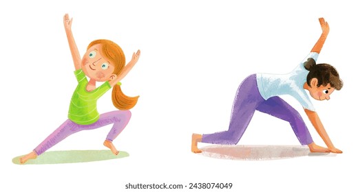 niño haciendo yoga acuarela ilustración vectorial 
