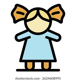 Kid doll icon. Outline kid doll vector icon color flat isolated
