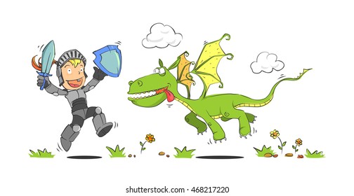 kid & dragon. doodle illlustration
