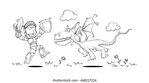 kid & dragon. doodle illlustration