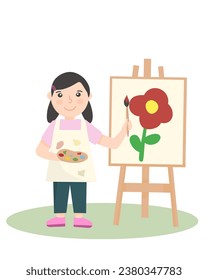 Dibujo infantil en lienzo, ilustración de actividad de dibujo de niño