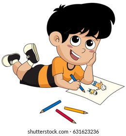 kid drawing a pictures.vector and illustration