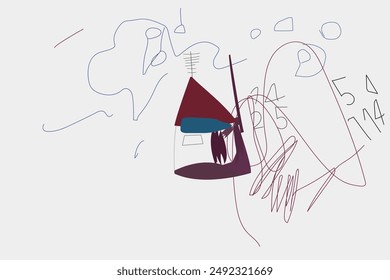 kid drawing since 2010 4 year old child. Theme home with something trouble. Vector Illustration