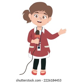 A Kid Dream Job The Cute Journalist On White Background For Kids Fashion Artworks, Children Books, Birthday Invitations, Greeting Cards, Posters. Fantasy Cartoon Vector Illustration.