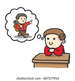 Kid dream thinking about how he stock vector royalty free 687577954