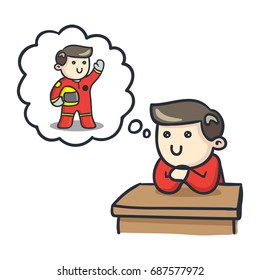 Kid dream or thinking about how he wants to be when they grow up concept. A boy dream about becoming a pilot/astronaut.