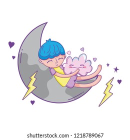 Kid dreaming at sky cartoon