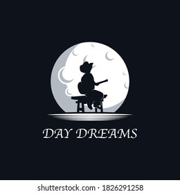 Kid dreams in the moon logo design template