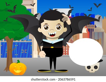 Kid dressed for Halloween confused, scratching his head. Vector cartoon character illustration of kids ready to Trick or Treat.