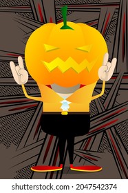 Kid dressed for Halloween with hands in rocker pose. Vector cartoon character illustration of kids ready to Trick or Treat.