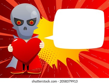 Kid dressed for Halloween hugging big red heart. Vector cartoon character illustration of kids ready to Trick or Treat.